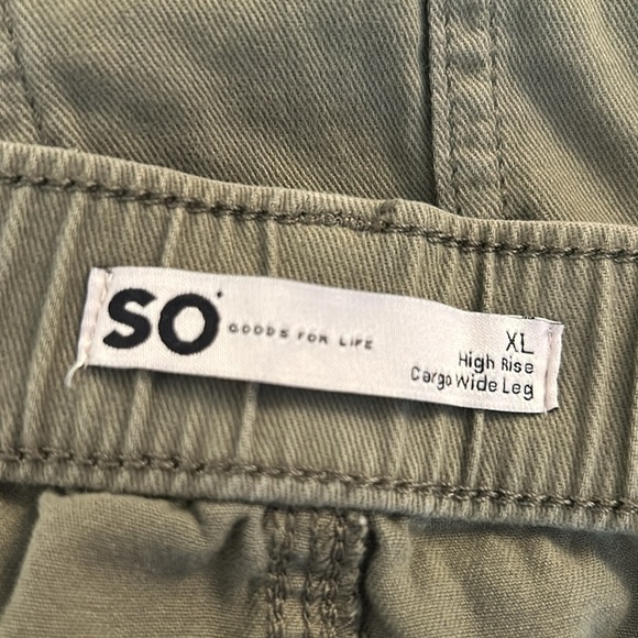 SO Olive Wide Flare Leg Cargo High Waist Cotton Utility Jeans Size XL - Picture 6 of 7
